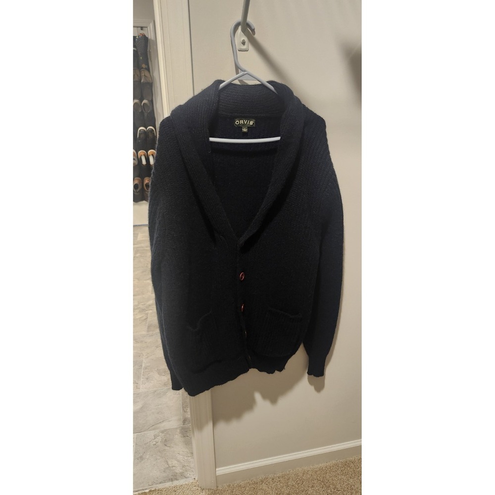 VTG Orvis Wool Cardigan Sweater Men's Medium  Shawl Collar Elbow Patches